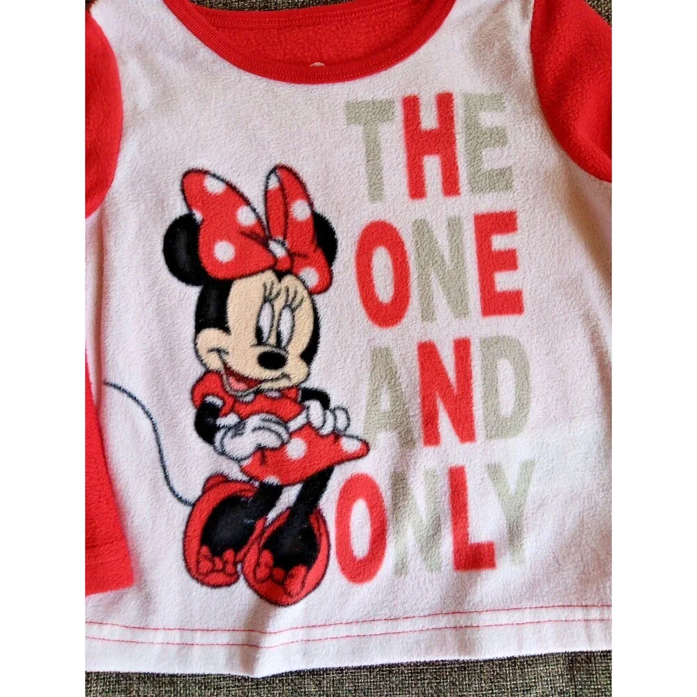 Shirt 2t Girls Disney fleece pajama top with Minnie Mouse red white long sleeve